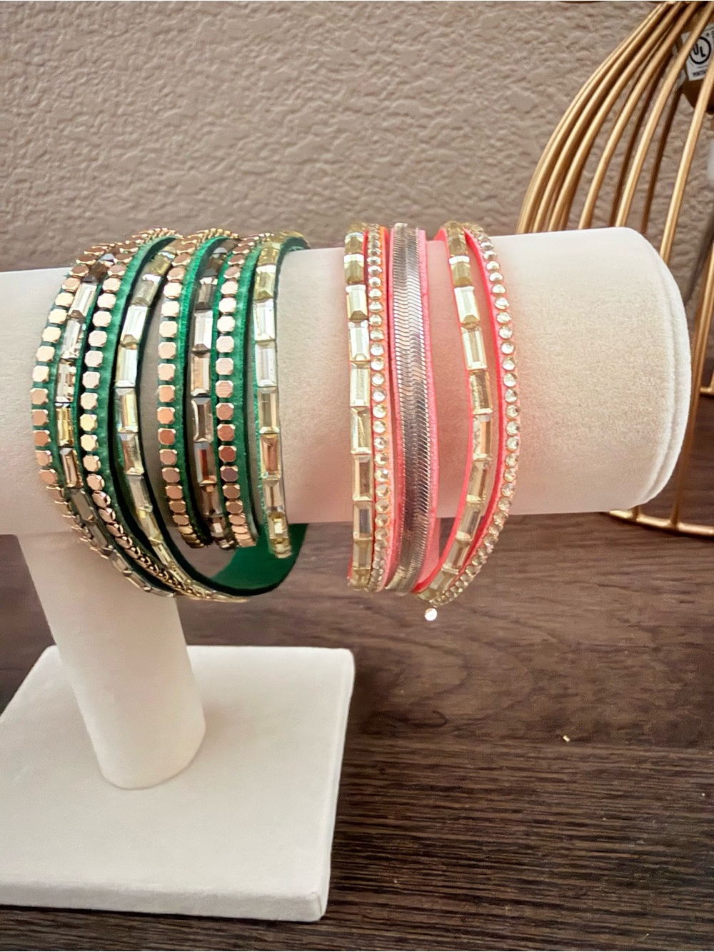 Green and Pink Multi-Row faux leather Wrap Bracelet Set